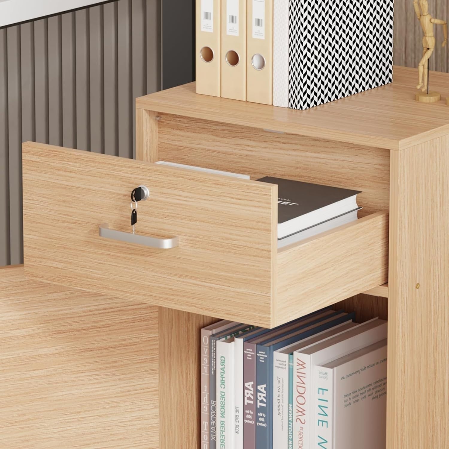 Walnut Mobile Filing Cabinet Drawer Door Lockable A4 Under Desk