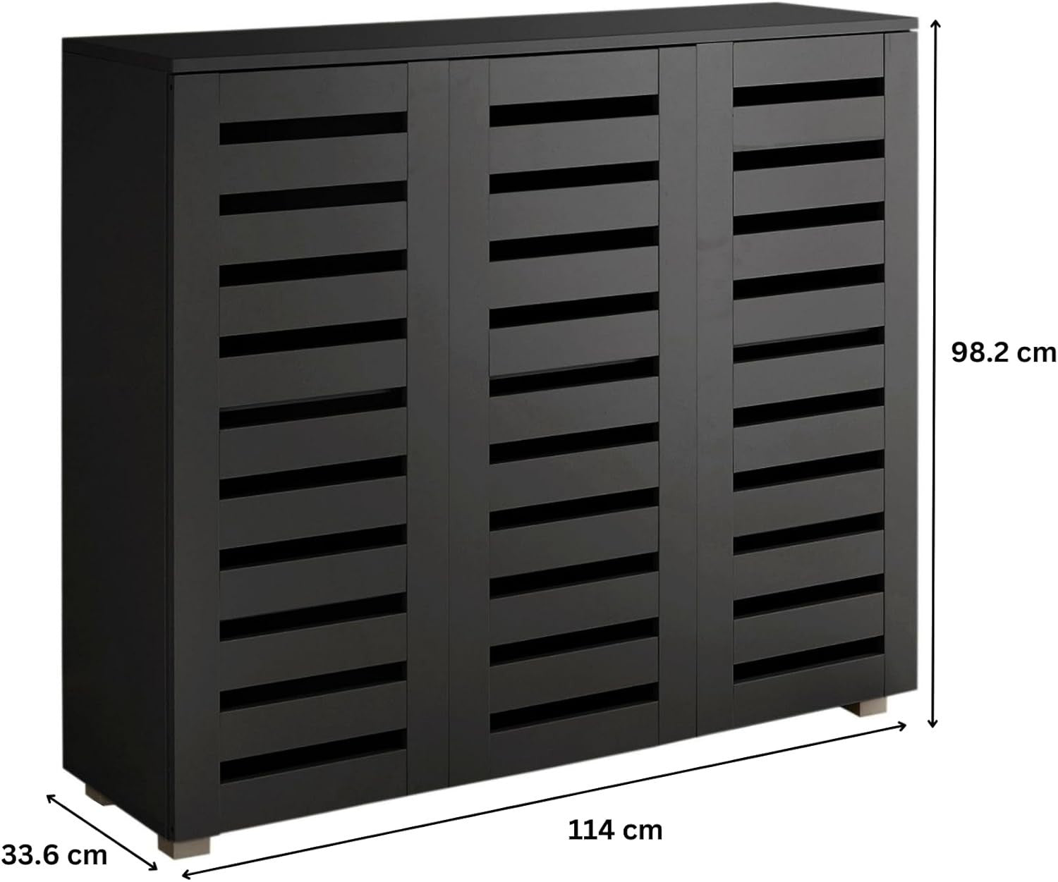 3-Door Wooden Shoe Cabinet with 8 Shelves, 114x33.6x98.2 cm Black