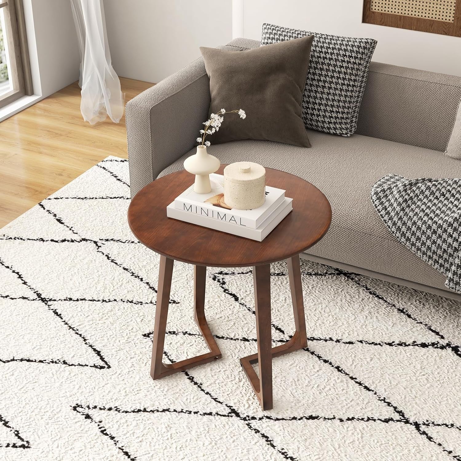 Modern Round Side Table Solid Wood 60x60x61cm Slim Accent Coffee Nightstand