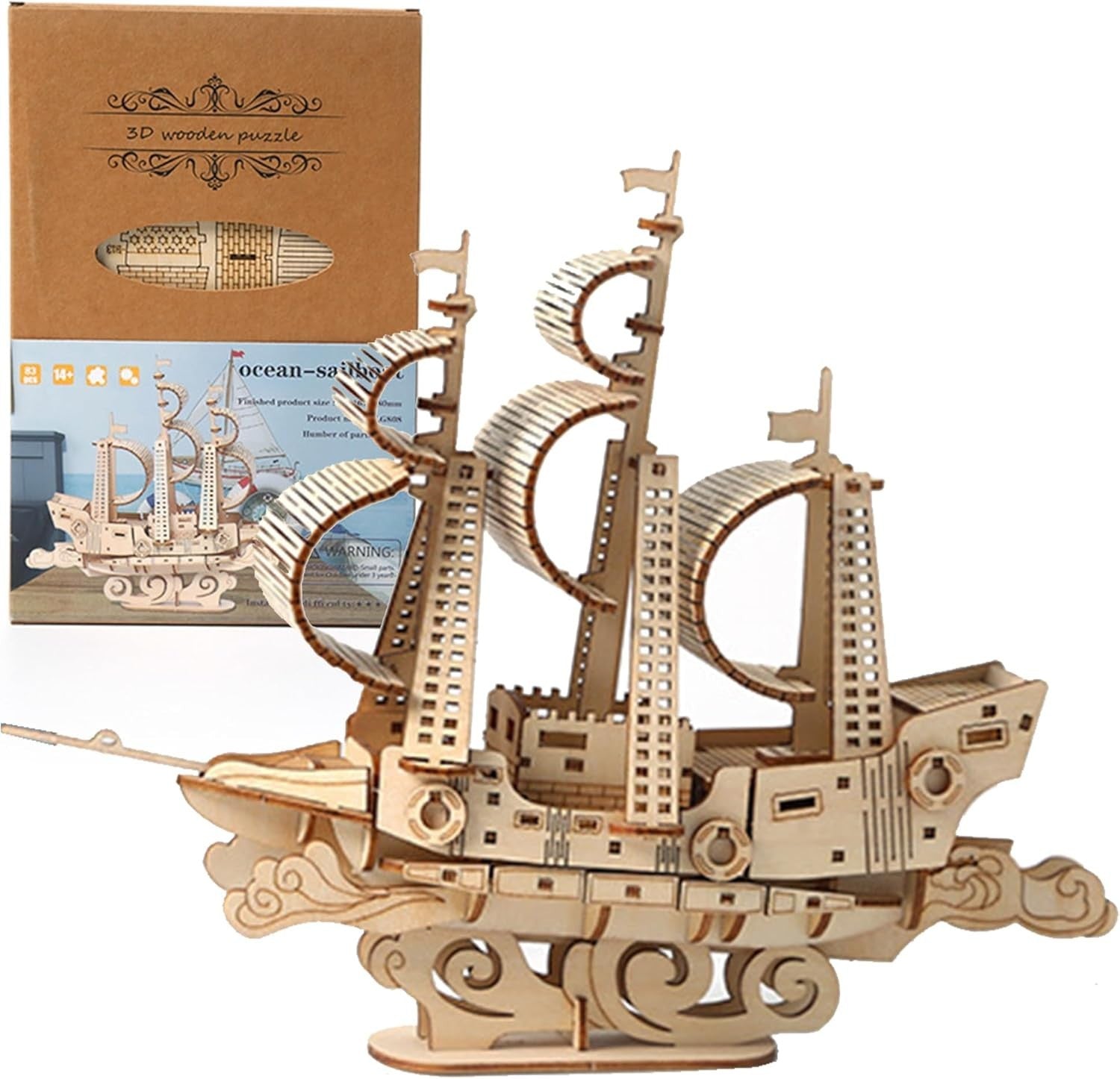 3D Wooden Sailboat Puzzle Kit – DIY Model Ship Craft for Teens & Adults