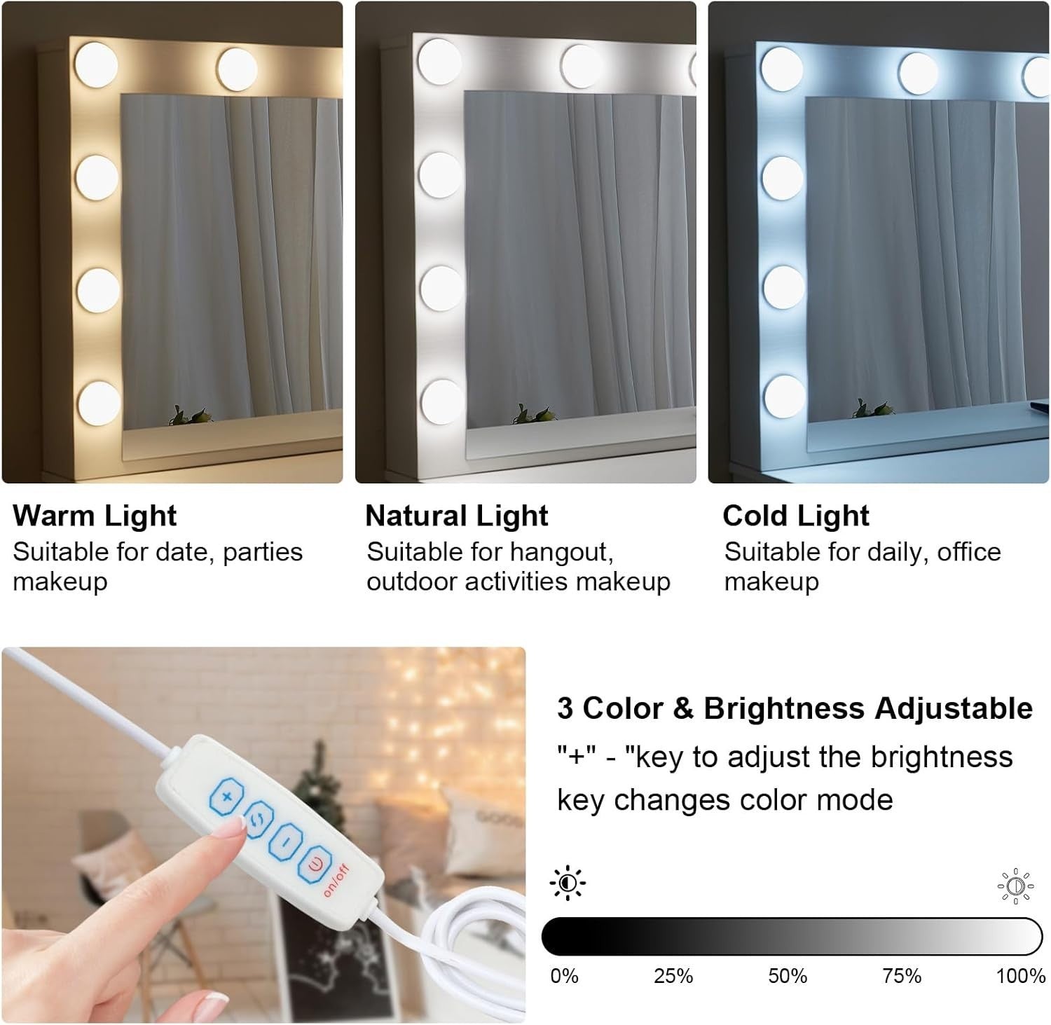 Vanity Makeup Dressing Table with 3-Color LED Mirror 7-Drawer Large White Storag