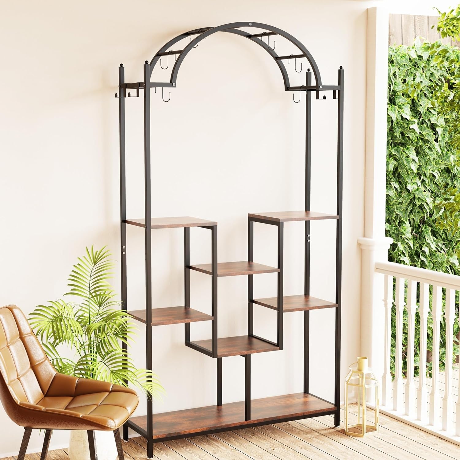 Arched 8 Tier Metal Plant Stand Indoor Outdoor with Hooks Flower Shelf Rack