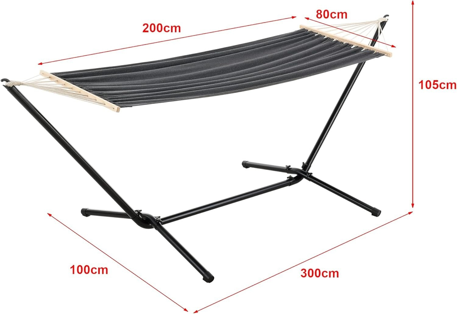Hammock with Stand 200x100cm Indoor Outdoor Cotton Bed 120kg Capacity Relax
