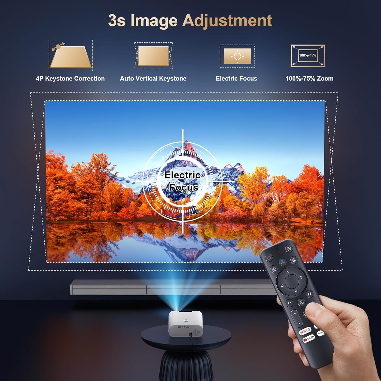 Smart 1080P Projector 1000 ANSI Google TV WiFi Bluetooth 4K