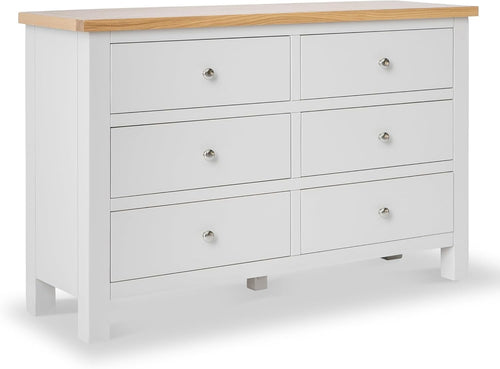 Large Grey Wooden Chest of Drawers 6 Spacious Drawers Solid Oak Top 78x120cm
