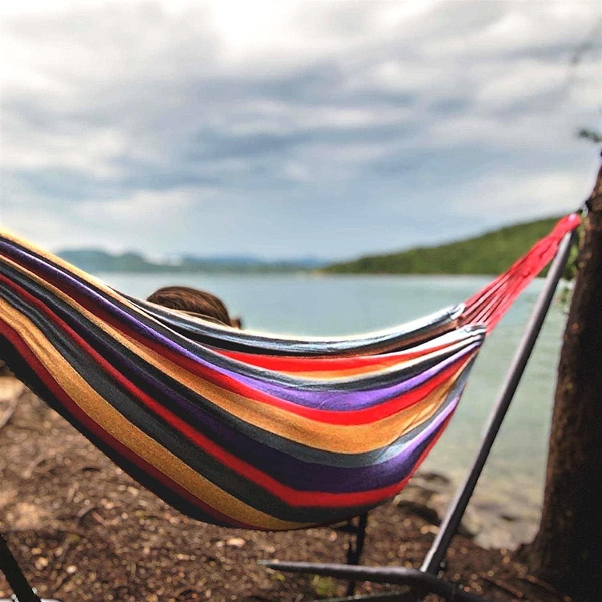 Large Outdoor Hammock with Metal Stand – Freestanding, Foldable & Comfy