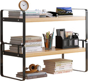 Wood Desk Shelf Organizer – Adjustable 2-Tier Desktop Storage Rack for Office