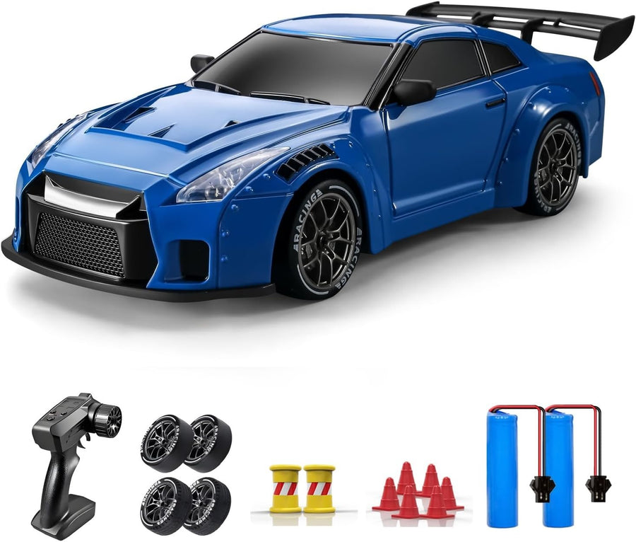 1:24 RC Drift Car 20KM/H – 4WD Remote Control Toy with Extra Tires, Dark Blue