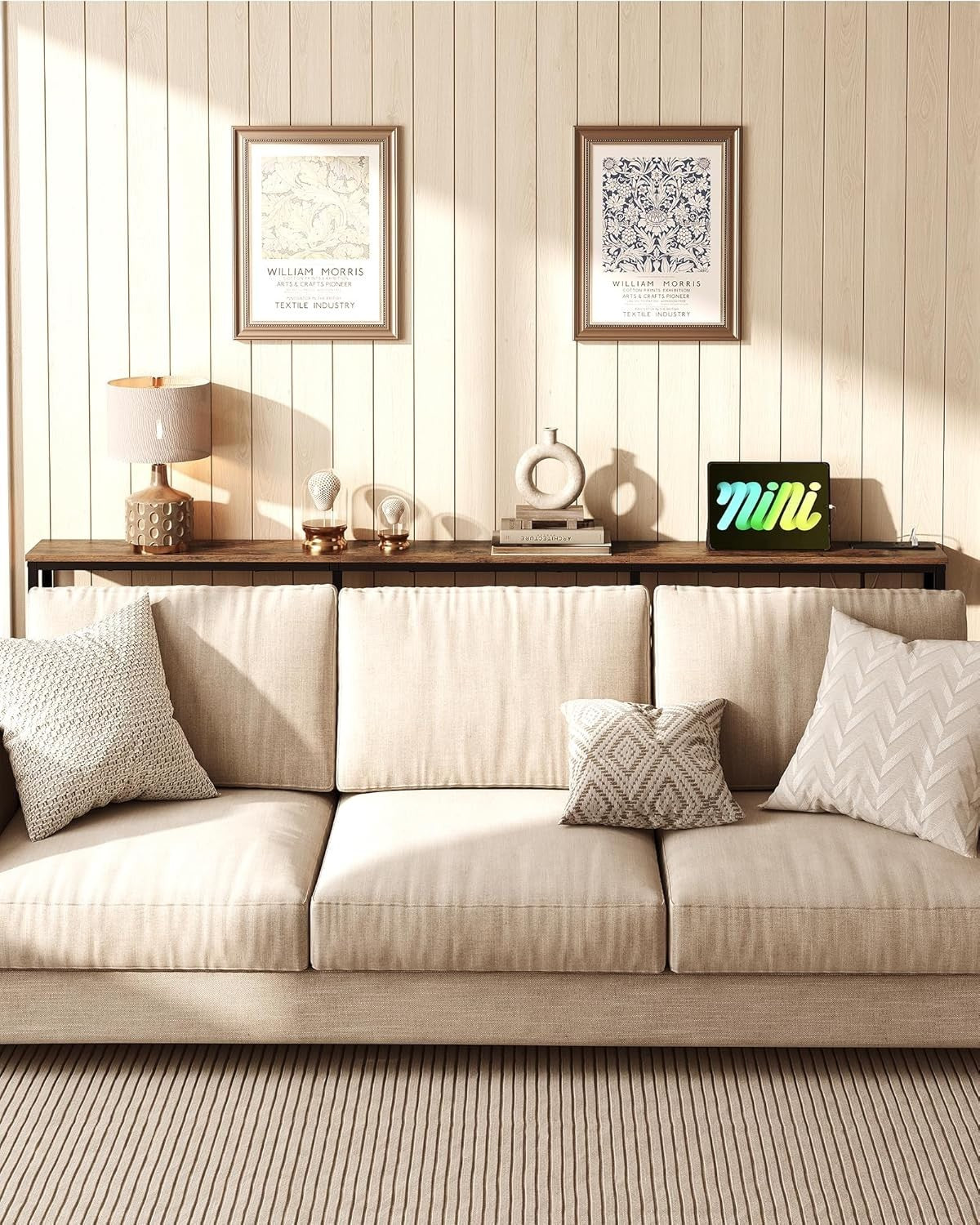Slim Rustic Console Table with Power Outlet & USB Ports, 200x18x82cm
