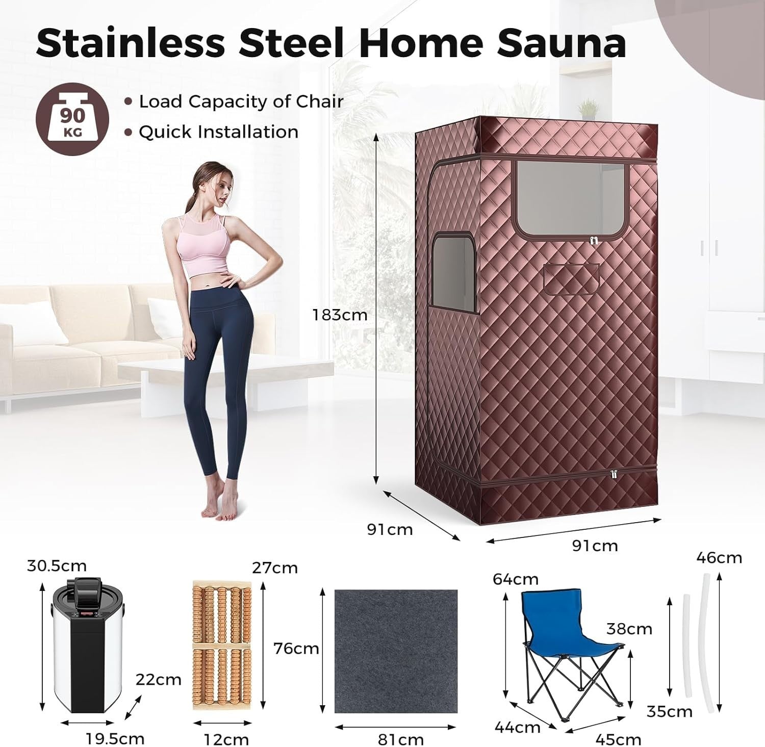 Portable Home Steam Sauna Tent w/ 3L Steamer & Remote Full Body Detox Spa