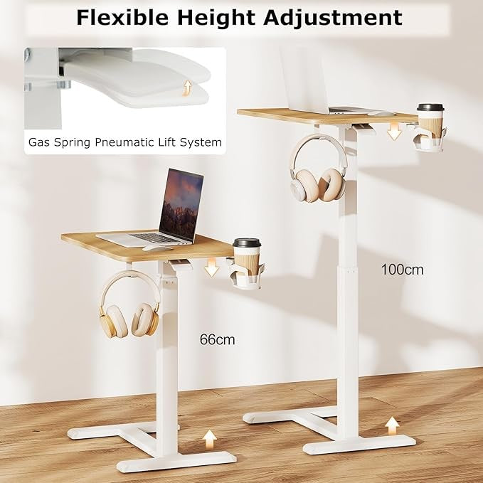 Height Adjustable Standing Desk Mobile Laptop Desk with Wheels Cup Holder