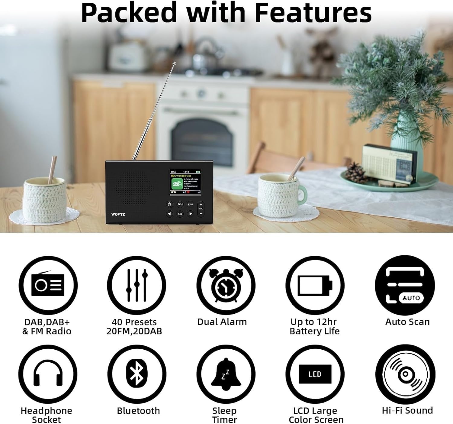 Portable DAB+ FM Radio Bluetooth USB Alarm Clock Rechargeable
