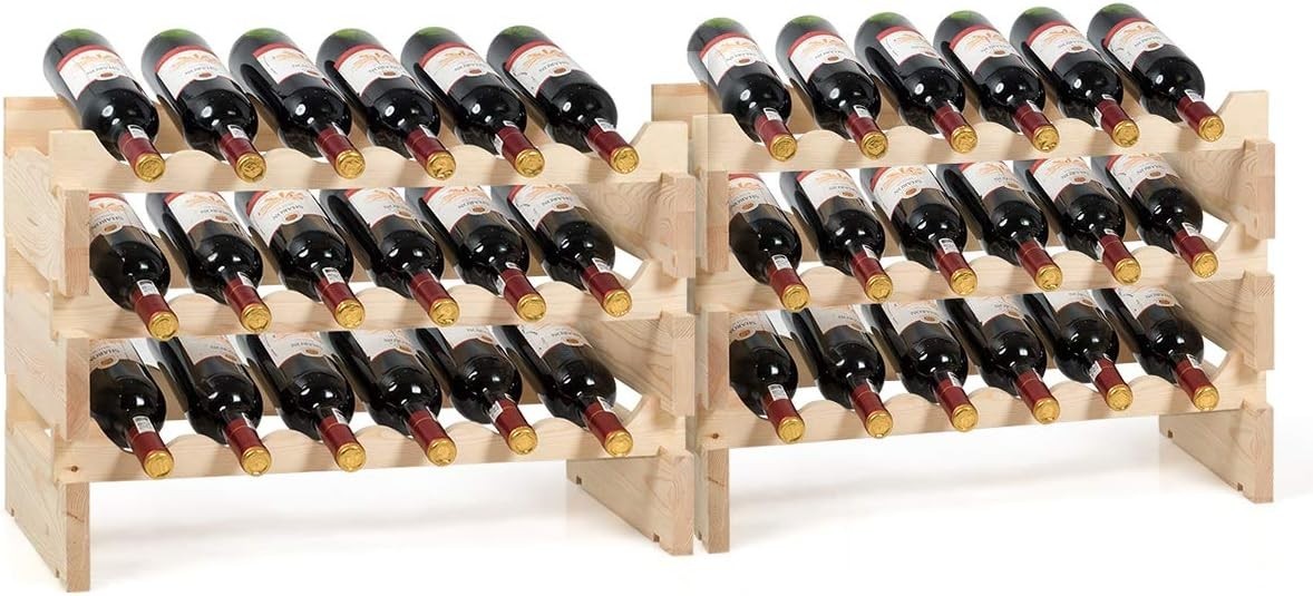 Stackable Wooden Wine Rack 36 Bottle Holder Natural Pine Freestanding Storage