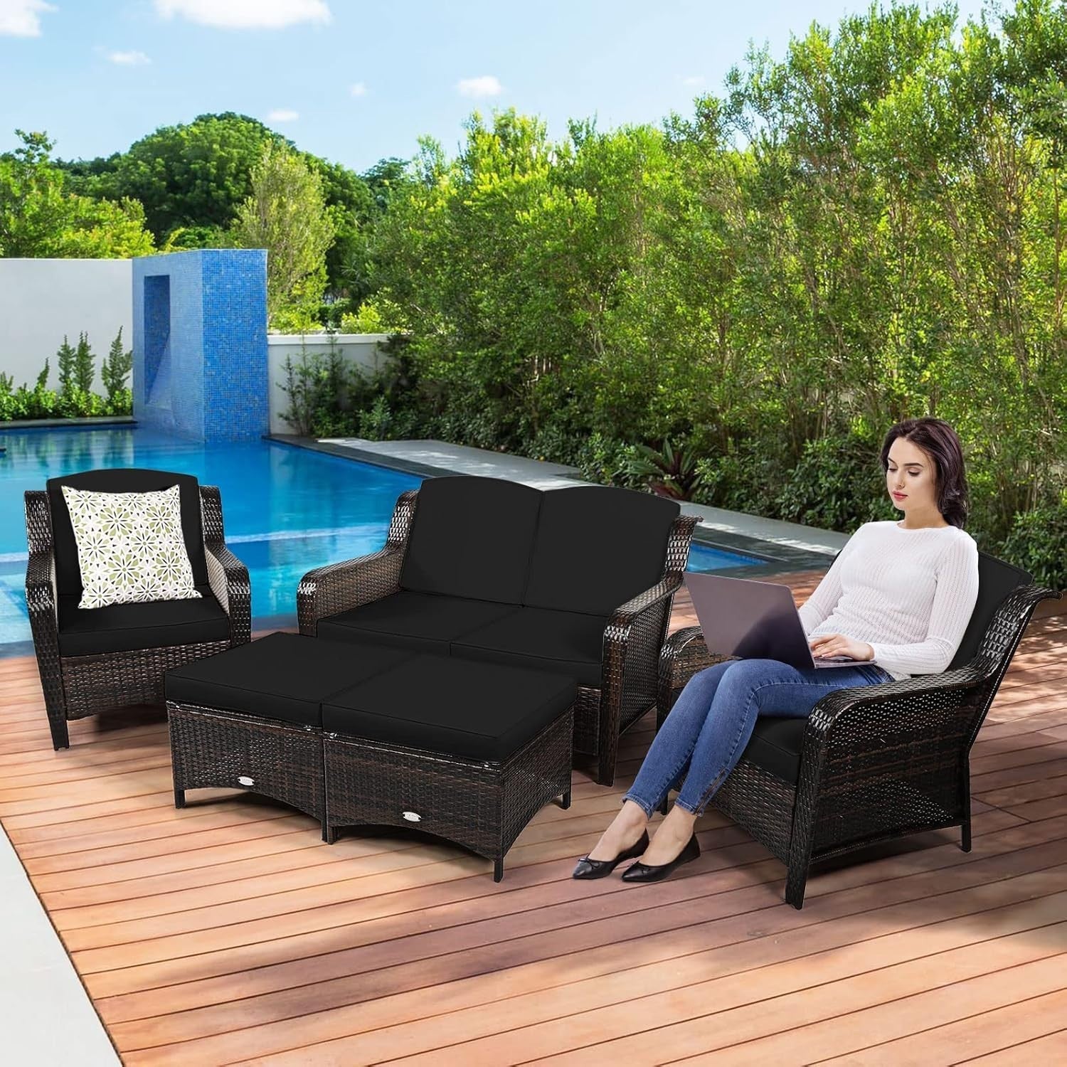 5-Piece Outdoor Patio Rattan Sofa Set - Weatherproof Garden Conversation