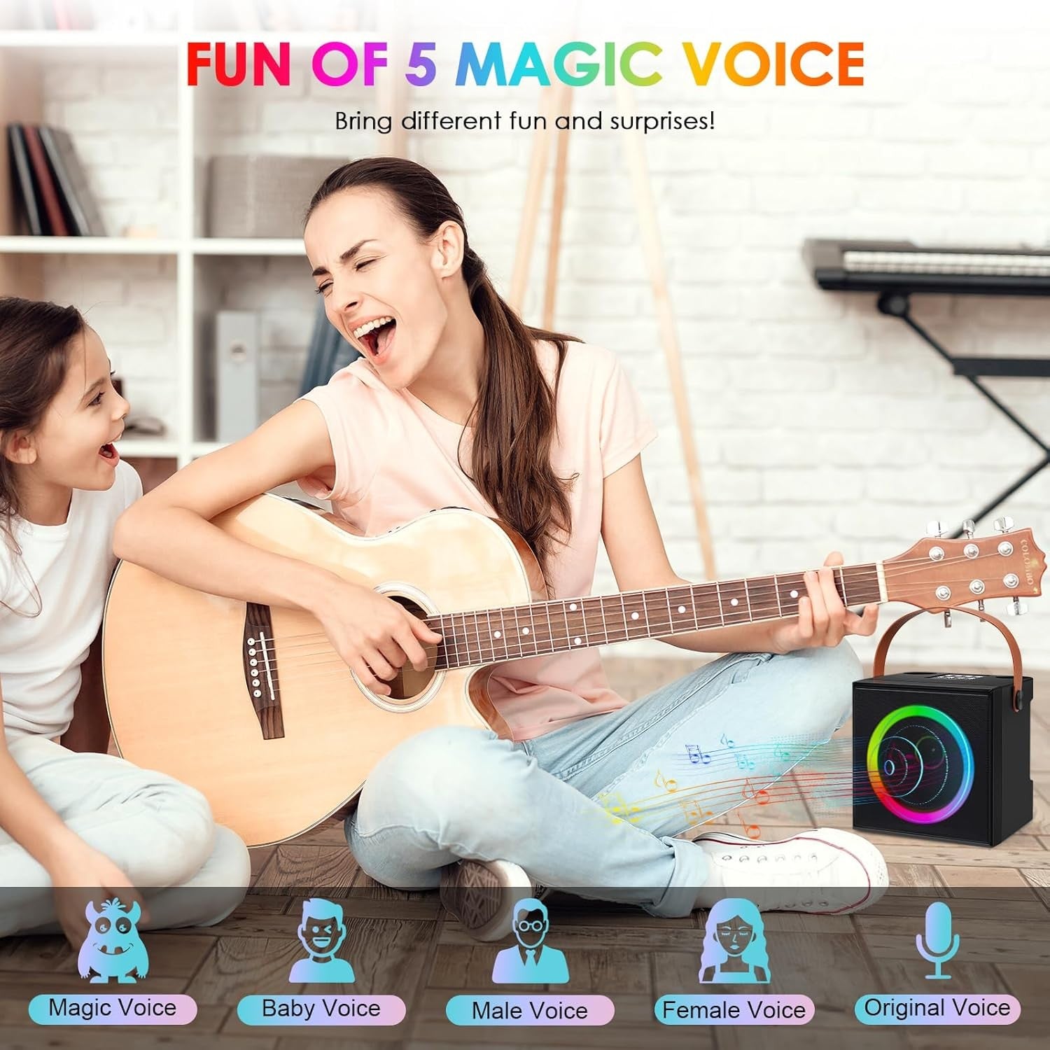 Mini Bluetooth Karaoke Machine 2 Wireless Mics LED Speaker