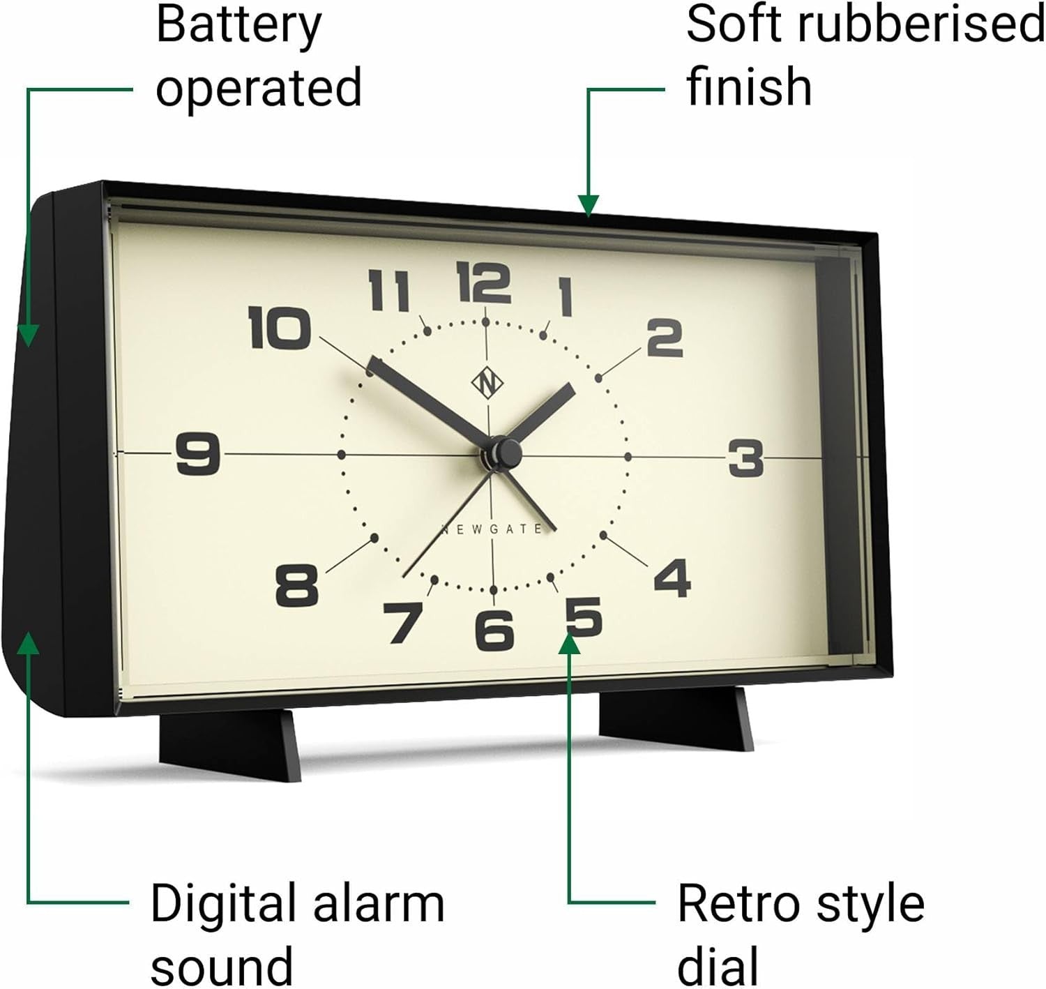 Retro Rectangular Alarm Clock Analogue Bedside Desk Mantel Black Cream