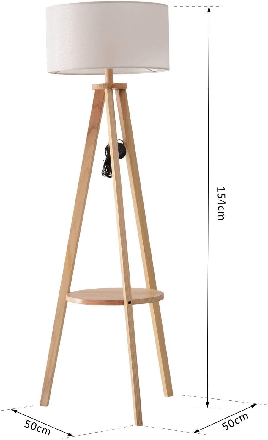Tripod Floor Lamp with Linen Shade & Storage Shelf – Warm Reading Light