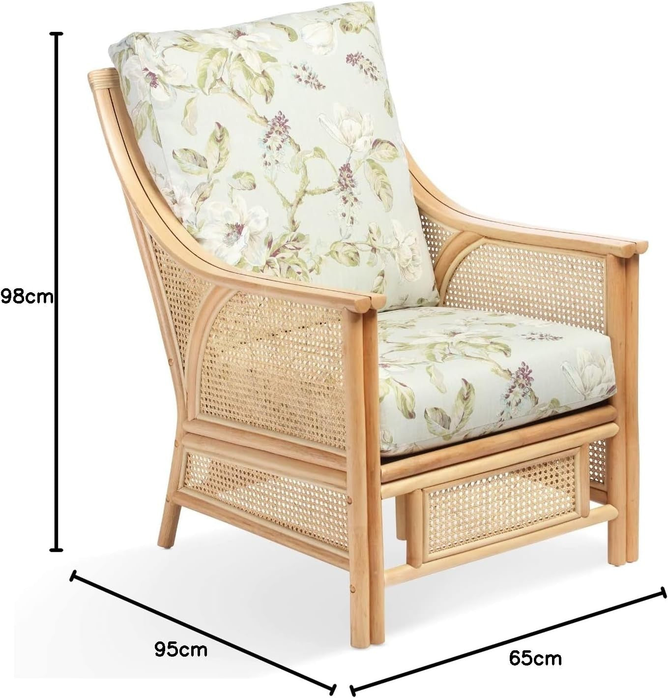 Classic Cane Conservatory Armchair Indoor Rattan Chair with Luxury Cushions
