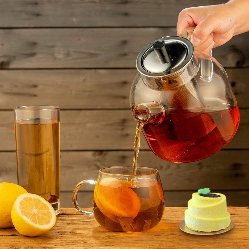 Glass Teapot 1500ml w/ Stainless Steel Infuser Stovetop Safe Clear Tea Pot