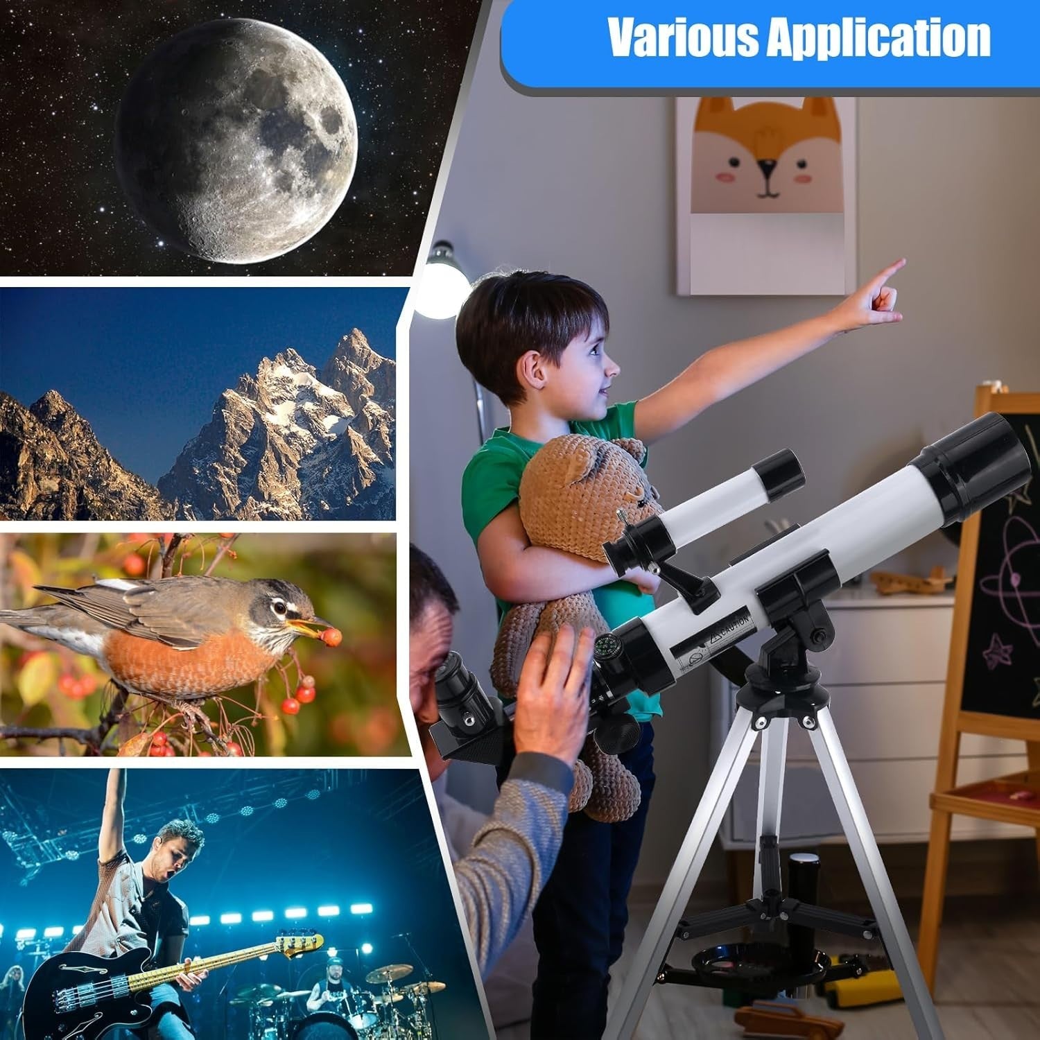 40mm 400mm Beginner Refractor Telescope w/ Tripod Finder Scope Silver