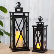 Set of 2 Black Metal Candle Lanterns Home Garden Decor