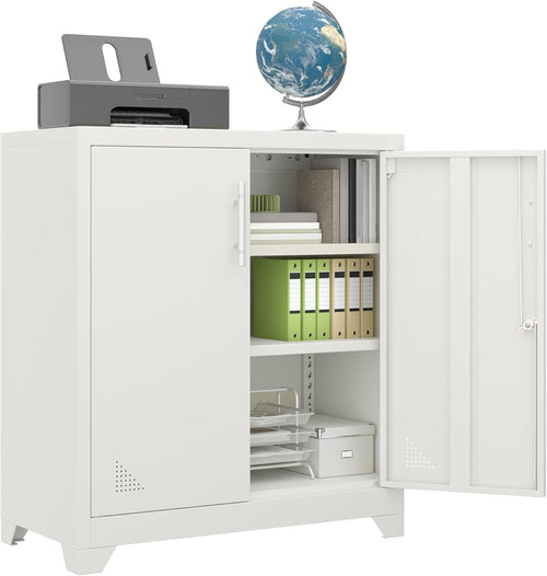 Lockable Metal Office Storage Cabinet with 2 Adjustable Shelves, 80x40x90cm