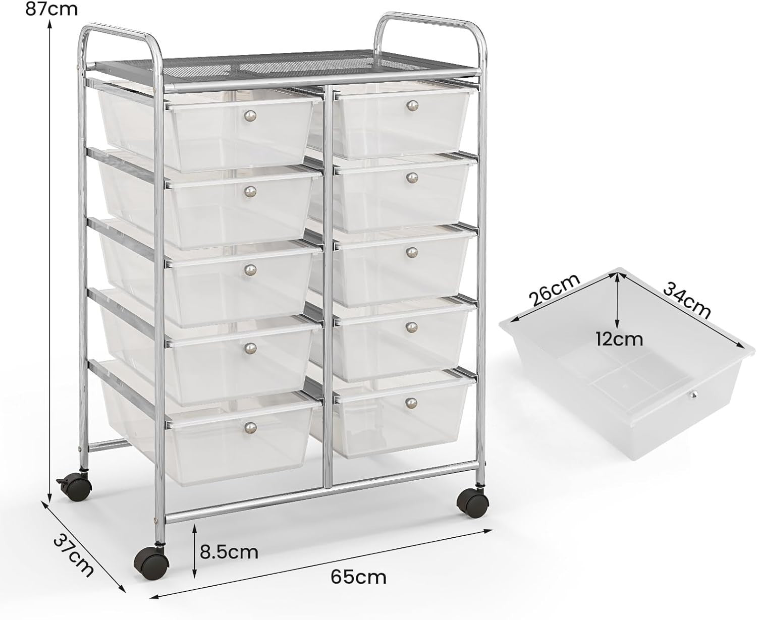 10 Drawer Rolling Storage Cart Utility Organizer Trolley Lockable Wheels