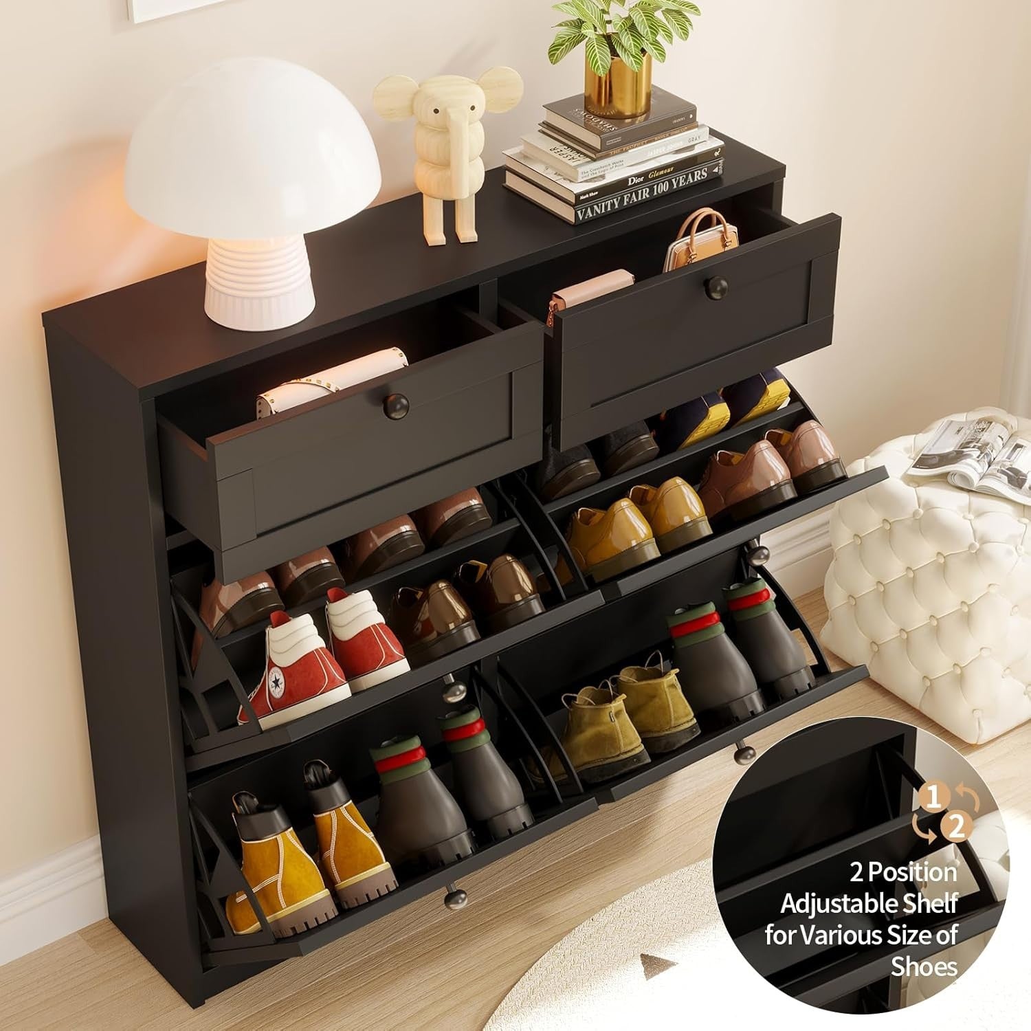 Slim Shoe Cabinet with 4 Flip Drawers & 2 Storage Drawers – Space Saving