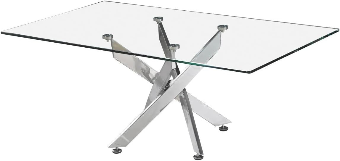 Rectangular Glass Dining Table 150cm Clear Top Silver Metal Legs 6 Seater