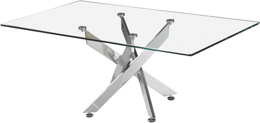 Rectangular Glass Dining Table 150cm Clear Top Silver Metal Legs 6 Seater