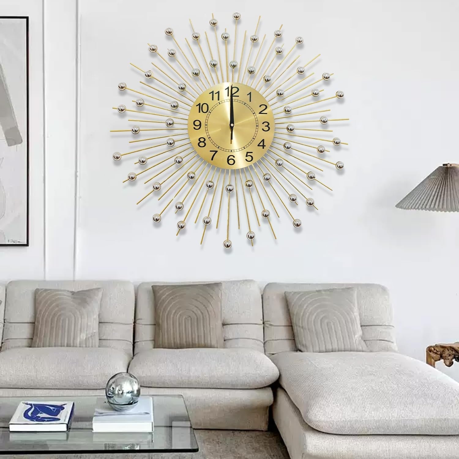 60cm Gold Sunburst Wall Clock – Silent Quartz Modern Decorative Metal Design