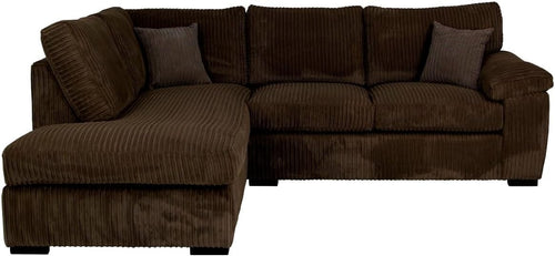 L Shape Corduroy Corner Sofa Left Hand 4 Seater Brown Cushioned Lounge