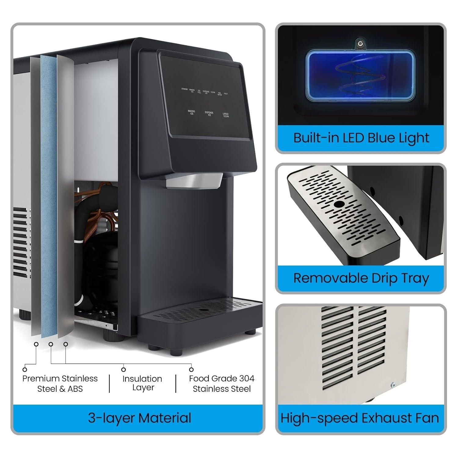 Self Dispensing Nugget Ice Maker Countertop 26kg/24H Self Cleaning