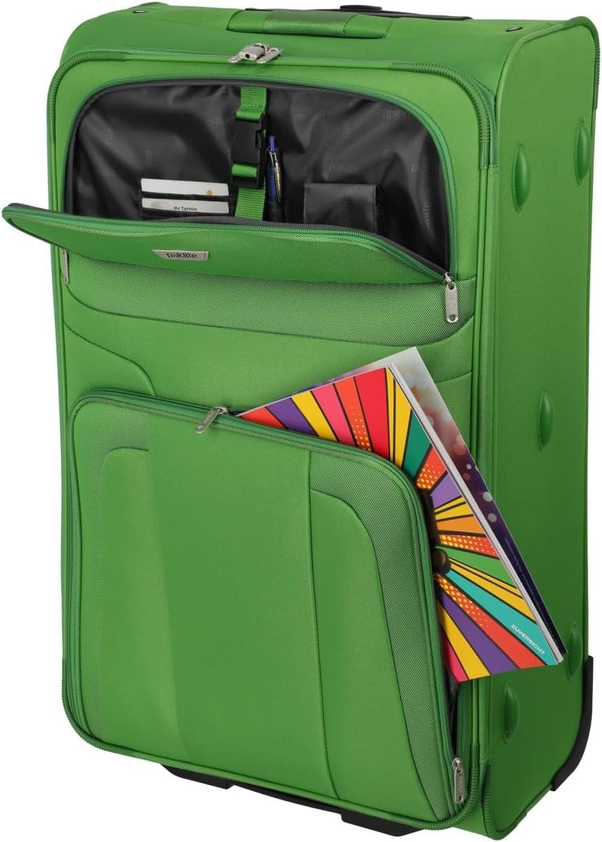 Large Soft Shell Travel Suitcase 2 Wheel Trolley 73cm 80L Green