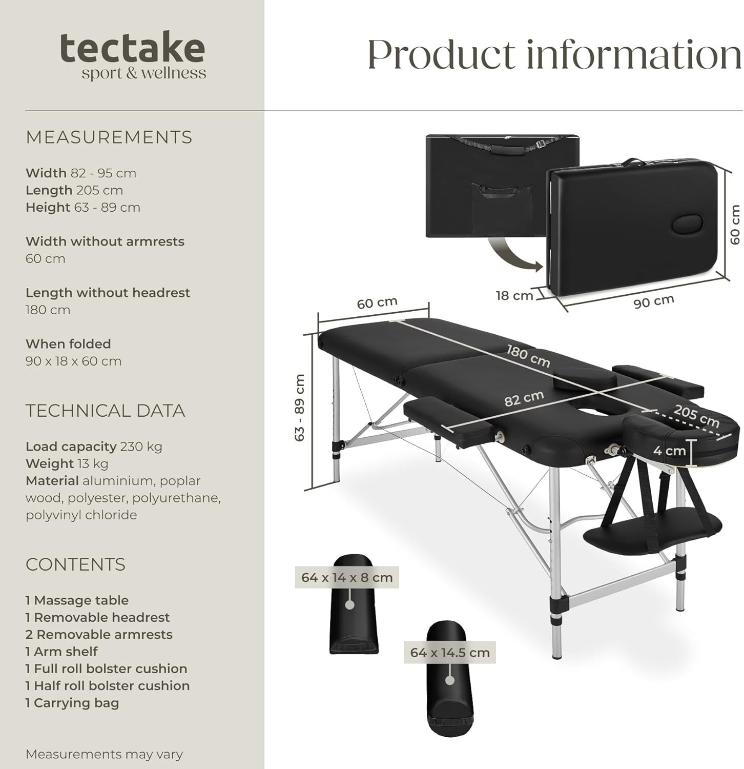 Portable Massage Table Foldable Height Adjustable Aluminium Bed PVC Cover + Bag