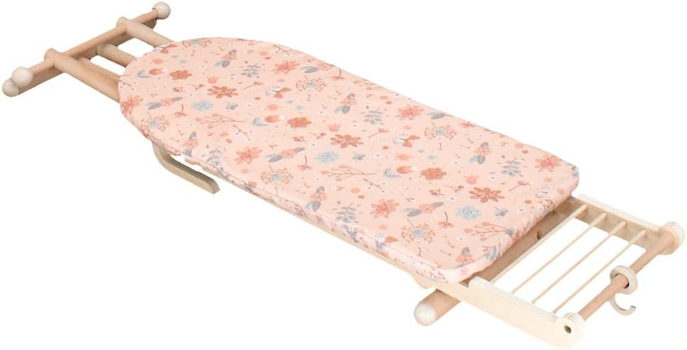 Kids Wooden Ironing Board Play Set Height Adjustable Foldable Toy with Iron