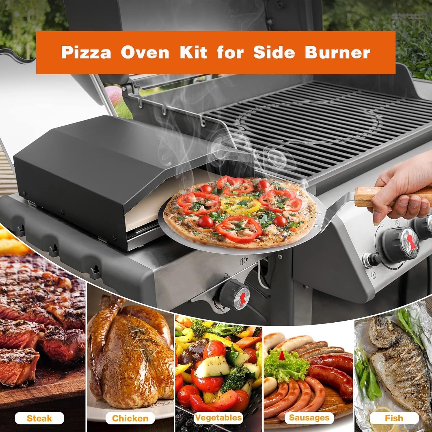 Outdoor Gas Pizza Oven Kit | BBQ Grill with Pizza Stone & Peel for Camping
