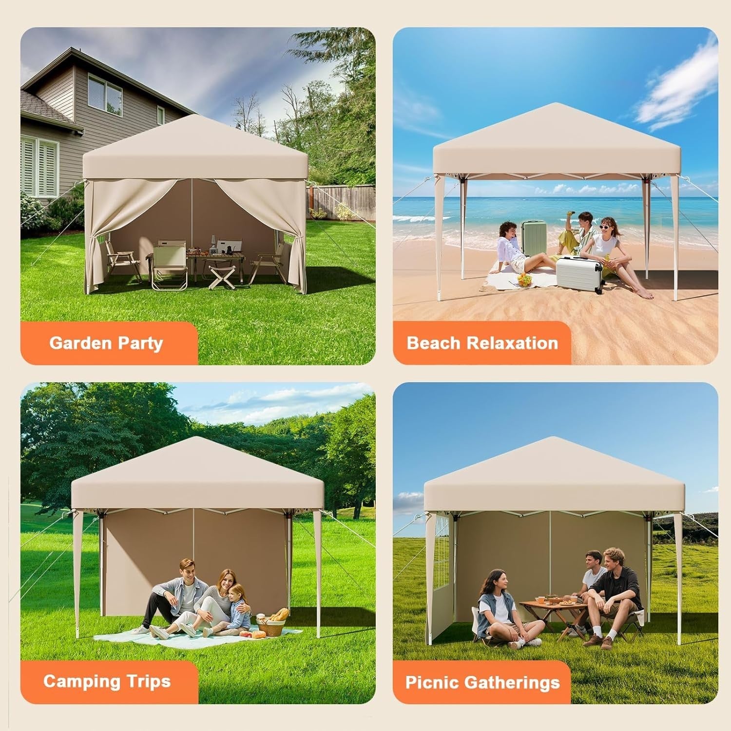 3x3M Beige Pop Up Gazebo With Removable Sidewalls Outdoor Tent