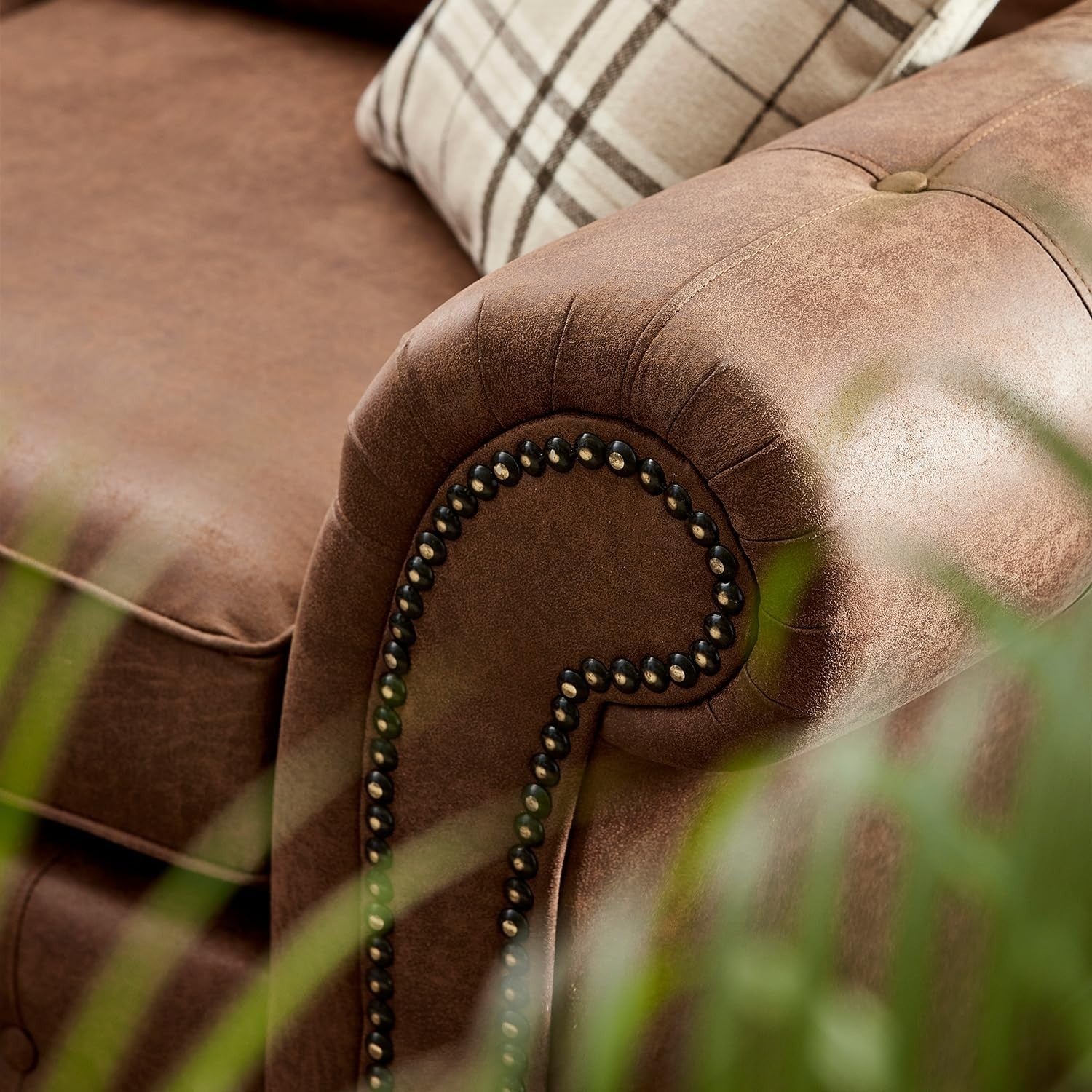 Tan Brown Leather Chesterfield Corner Sofa 5 Seater – Country Style Comfort