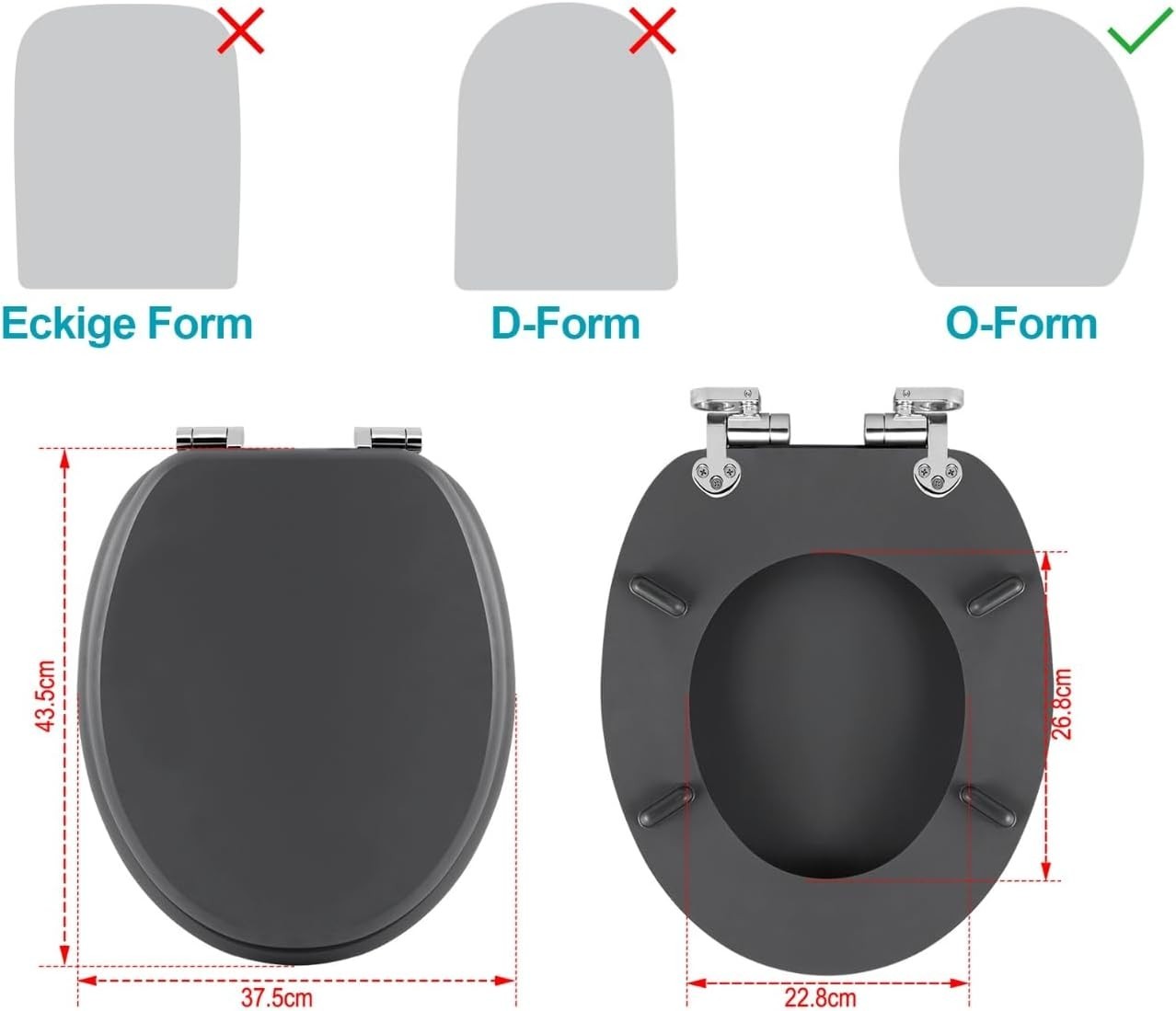 Soft Close O-Shaped Toilet Seat Quick Release MDF Black Granite Heavy Duty
