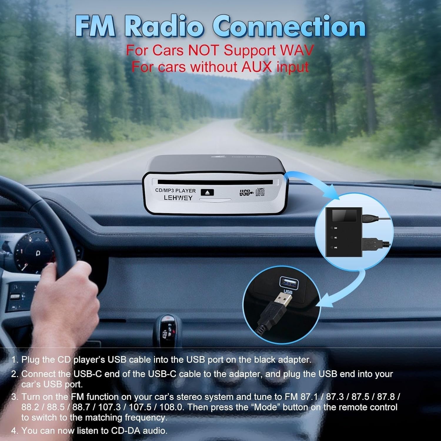 External Car CD Player USB Plug Play Portable Anti Skip Remote