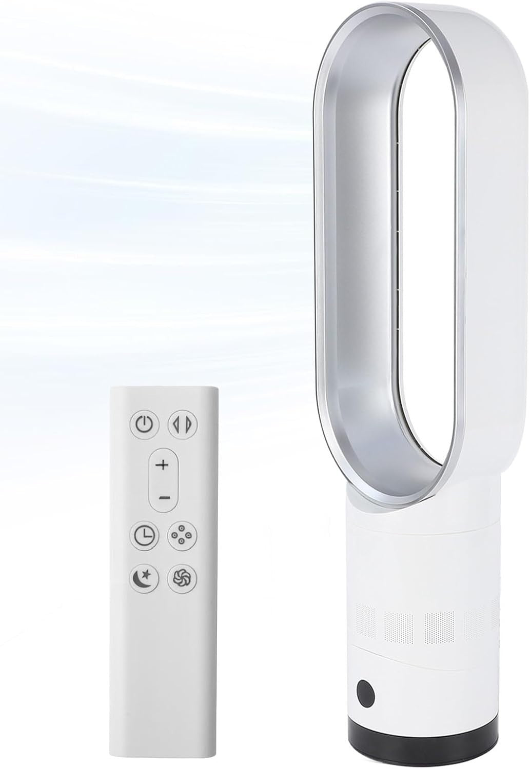 56cm Bladeless Tower Fan w/ Air Purifier 8hr Timer 80" Oscillation Remote Silver