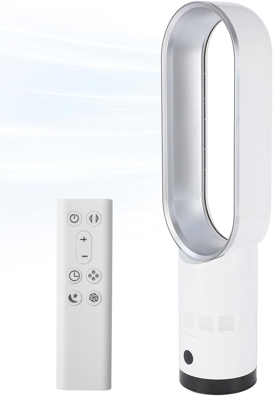 56cm Bladeless Tower Fan w/ Air Purifier 8hr Timer 80" Oscillation Remote Silver