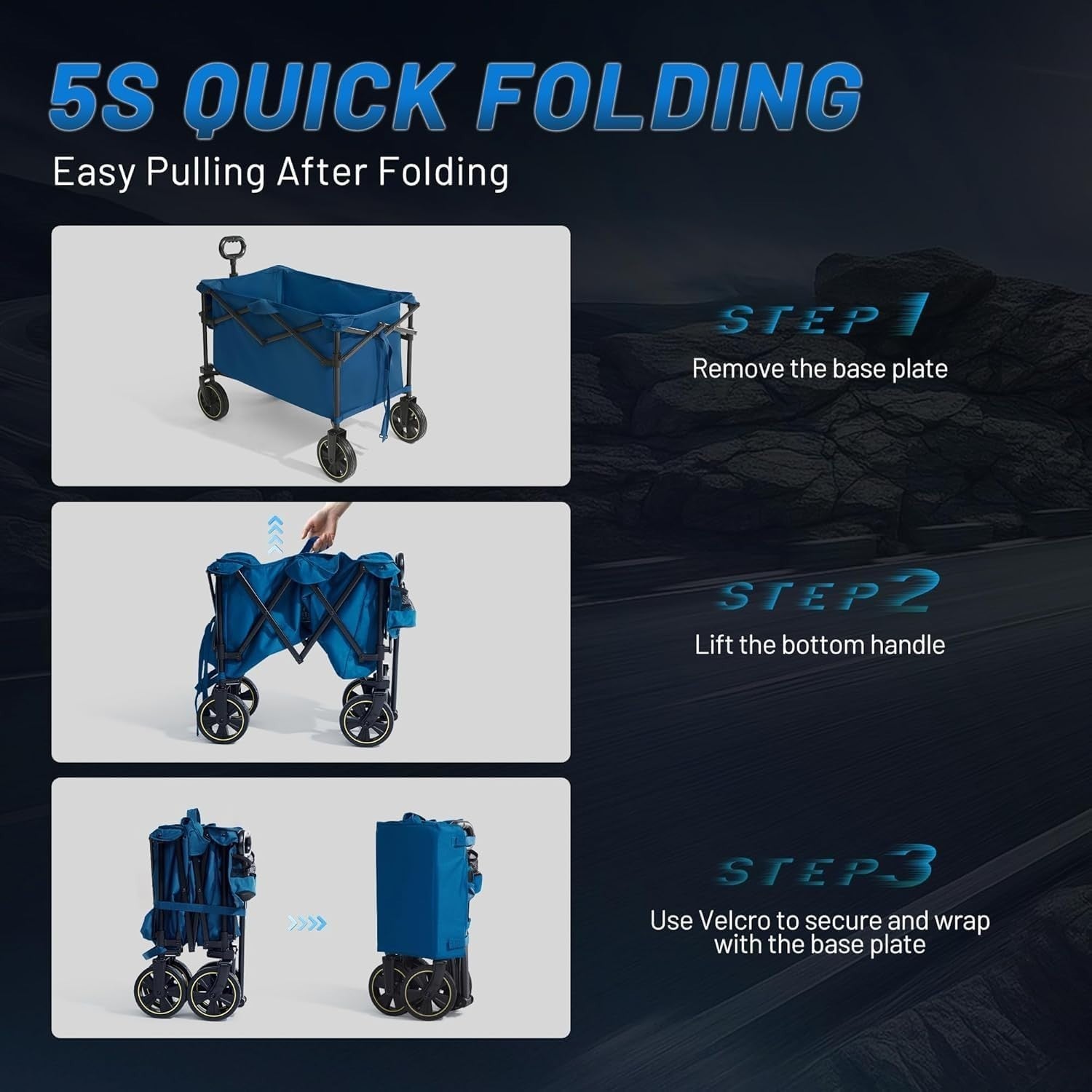200L Folding Camping Wagon 100kg Heavy Duty Festival Trolley with Handle Blue