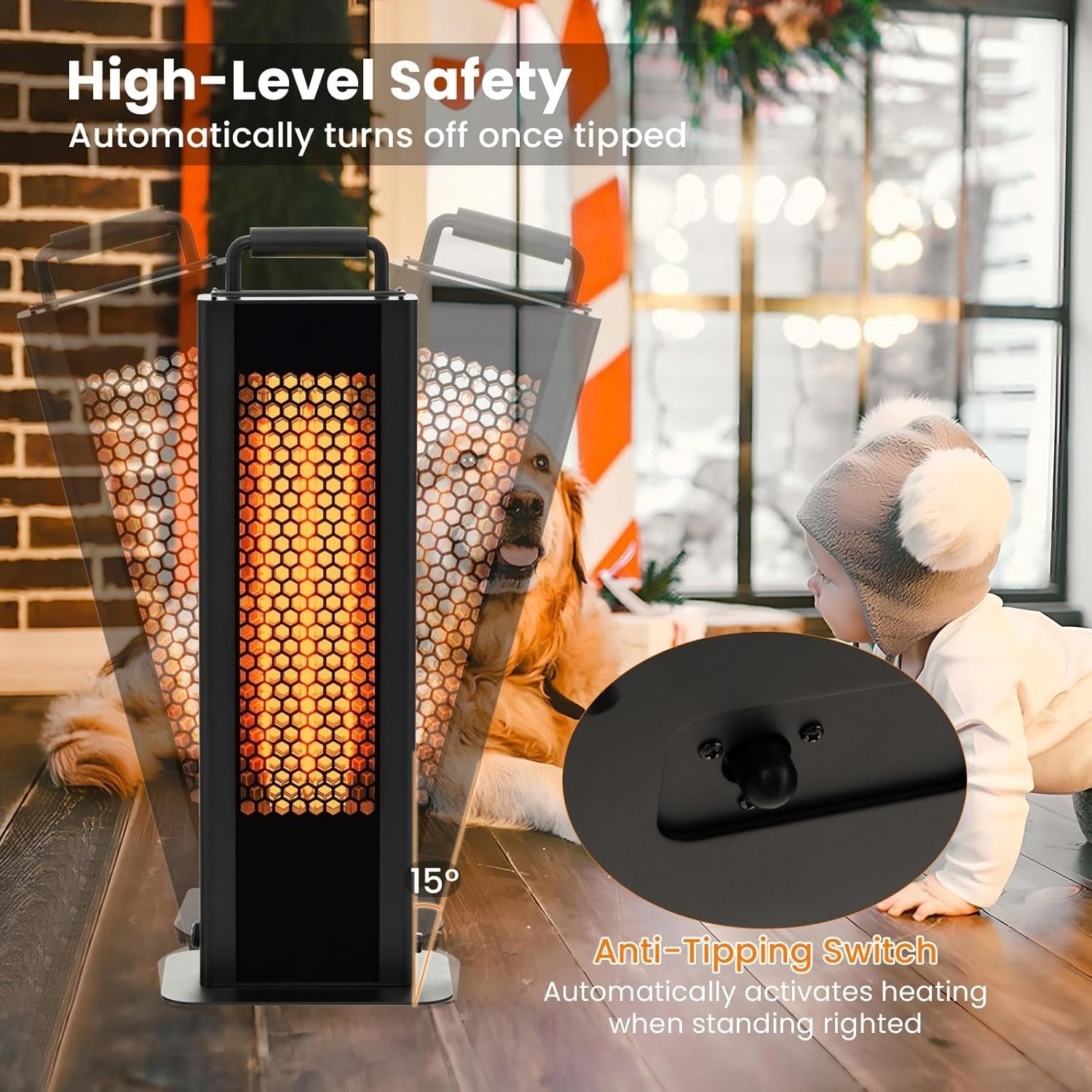 Outdoor Electric Patio Heater 1200W Double-Sided Infrared Waterproof Safe