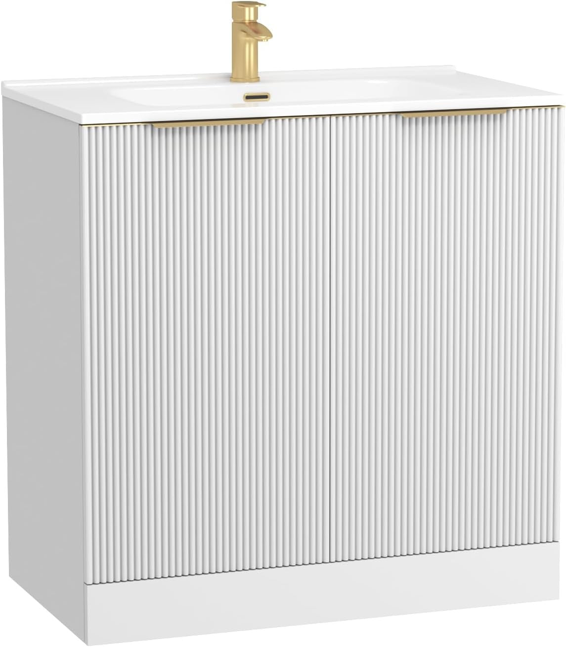 White 800mm Bathroom Vanity Unit with Basin & Brass Handles Floor Standing