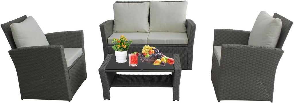 4-Seater Rattan Garden Sofa Set Chairs & Table Outdoor Patio Furniture