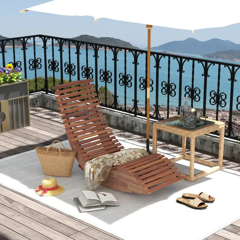 Acacia Wood Outdoor Rocking Chair – Curved Lounger Slatted Seat