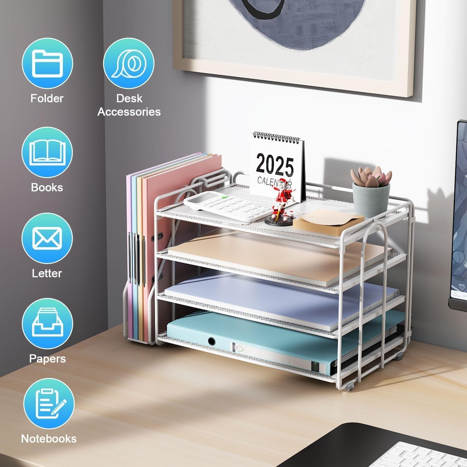 4-Tier Desk Organizer with Magazine Rack – Metal File & Office Storage