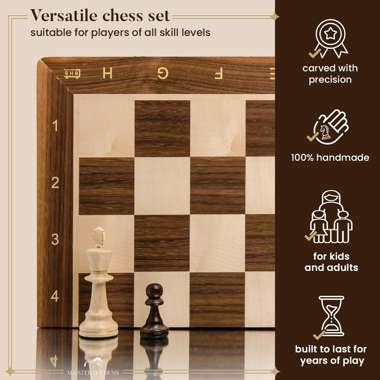 48cm Tournament Wooden Chess Set – Weighted Staunton No.5 Pieces & Folding Board